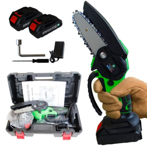 Mini Motosserra Elétrica Sem Fio Portátil Bivolt 110v/220v 4 Polegadas 2 Baterias e Maleta Hagra