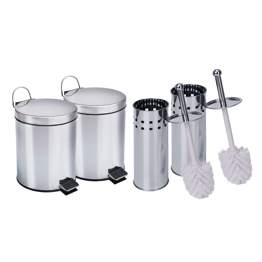 Kit Lixeiras Aço Inox – 2 De 5 Litros + 2 Escovas Sanitária